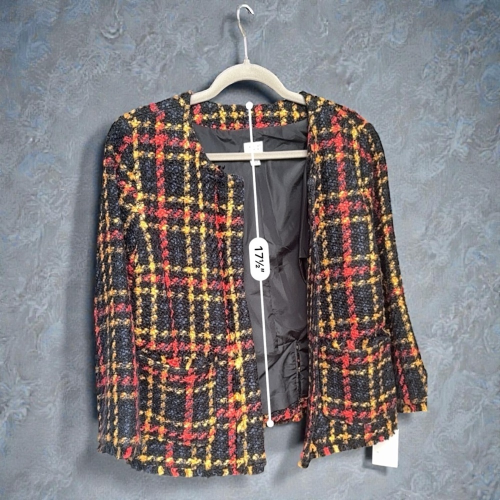 A New Day Tweed Sunflower Plaid Blazer Jacket Open Front Sz Small NWT - Picture 12 of 14